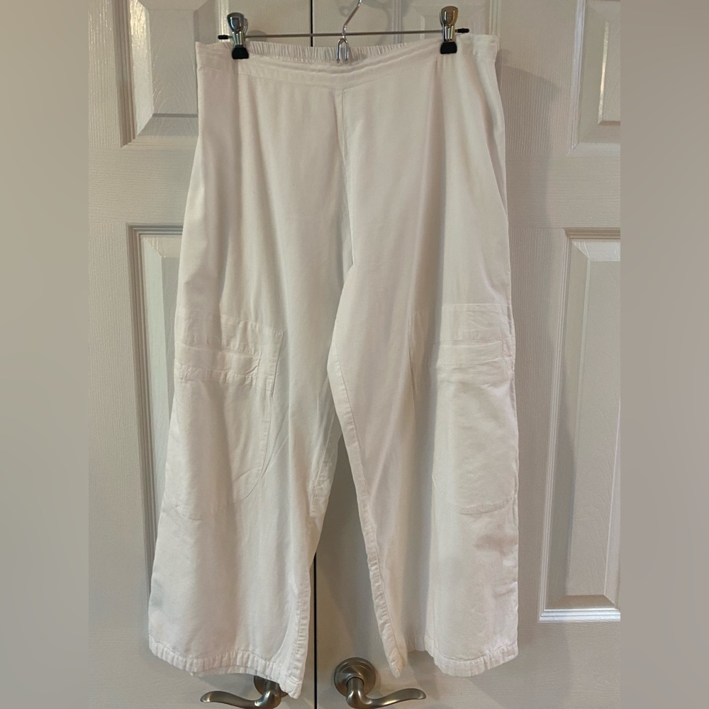 Tulip White Cotton Big Pocket Cropped Wide Leg Pants Size M